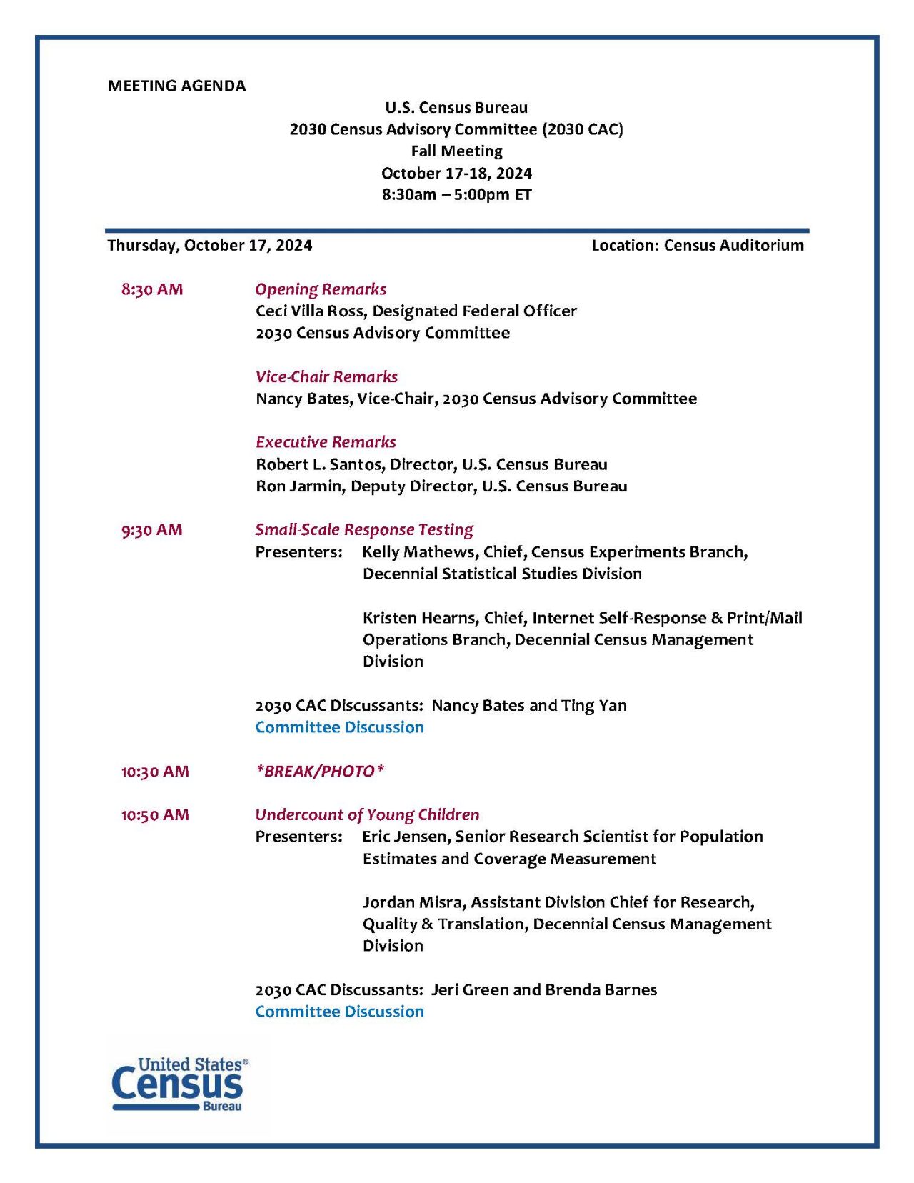 Agenda - 2030 Census Advisory Committee Meeting: October 17-18, 2024