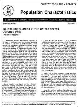 School Enrollment in the United States: October 1973 (Advance report)
