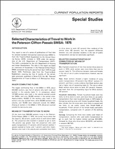 Selected Characteristics of Travel to Work in the Paterson-Clifton-Passaic SMSA: 1975