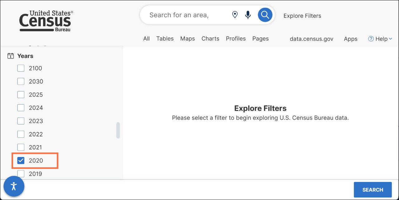 How can I access 2020 Census data on data.census.gov? Image