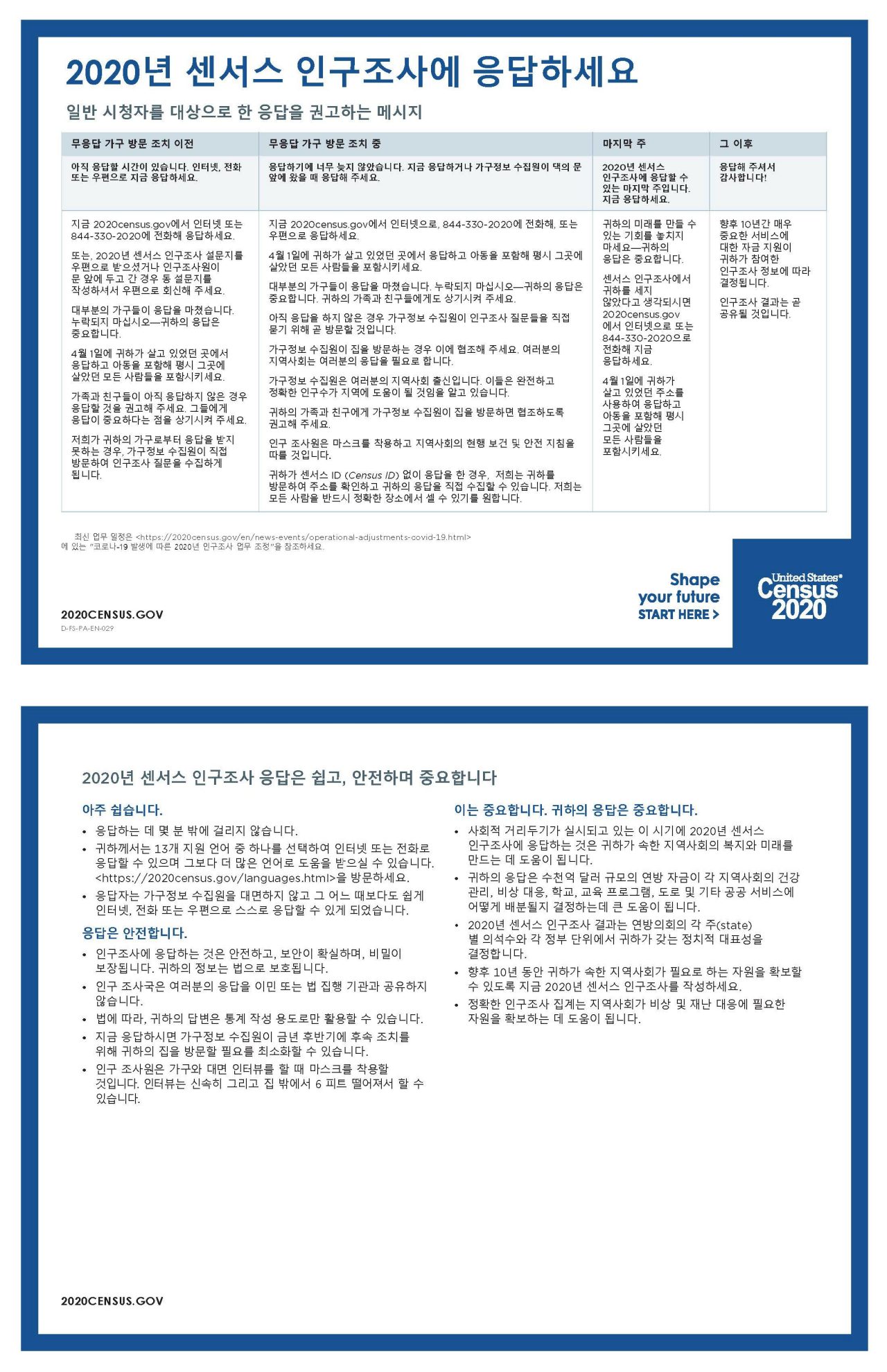 2020년 센서스 인구조사에 응답하세요