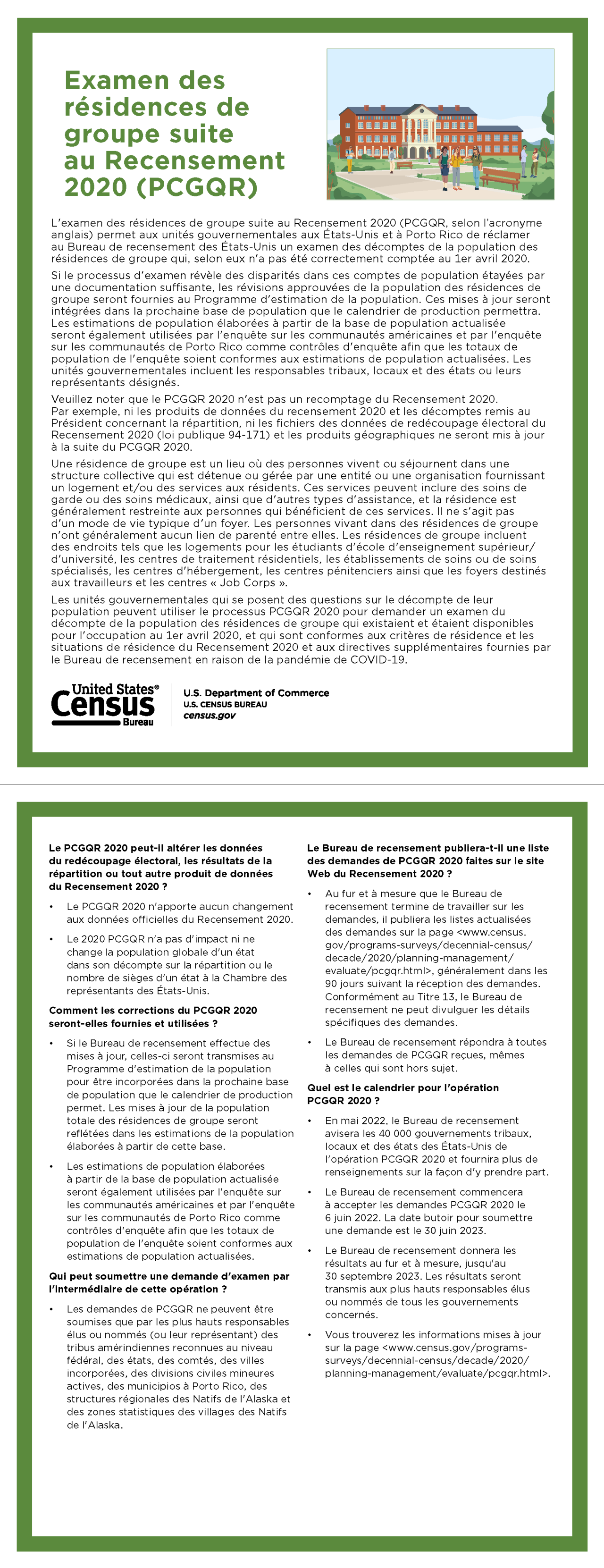 Examen des résidences de groupe suite au Recensement 2020 (PCGQR)