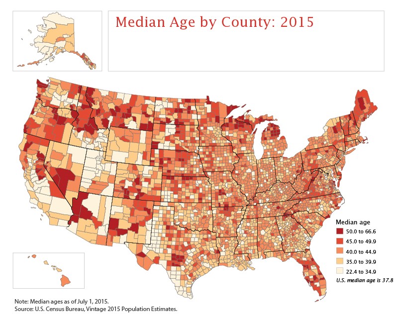 Median Age by County: 2015