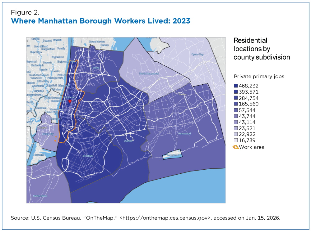 Figure 2. Where Manhattan Borough Workers Lived: 2023