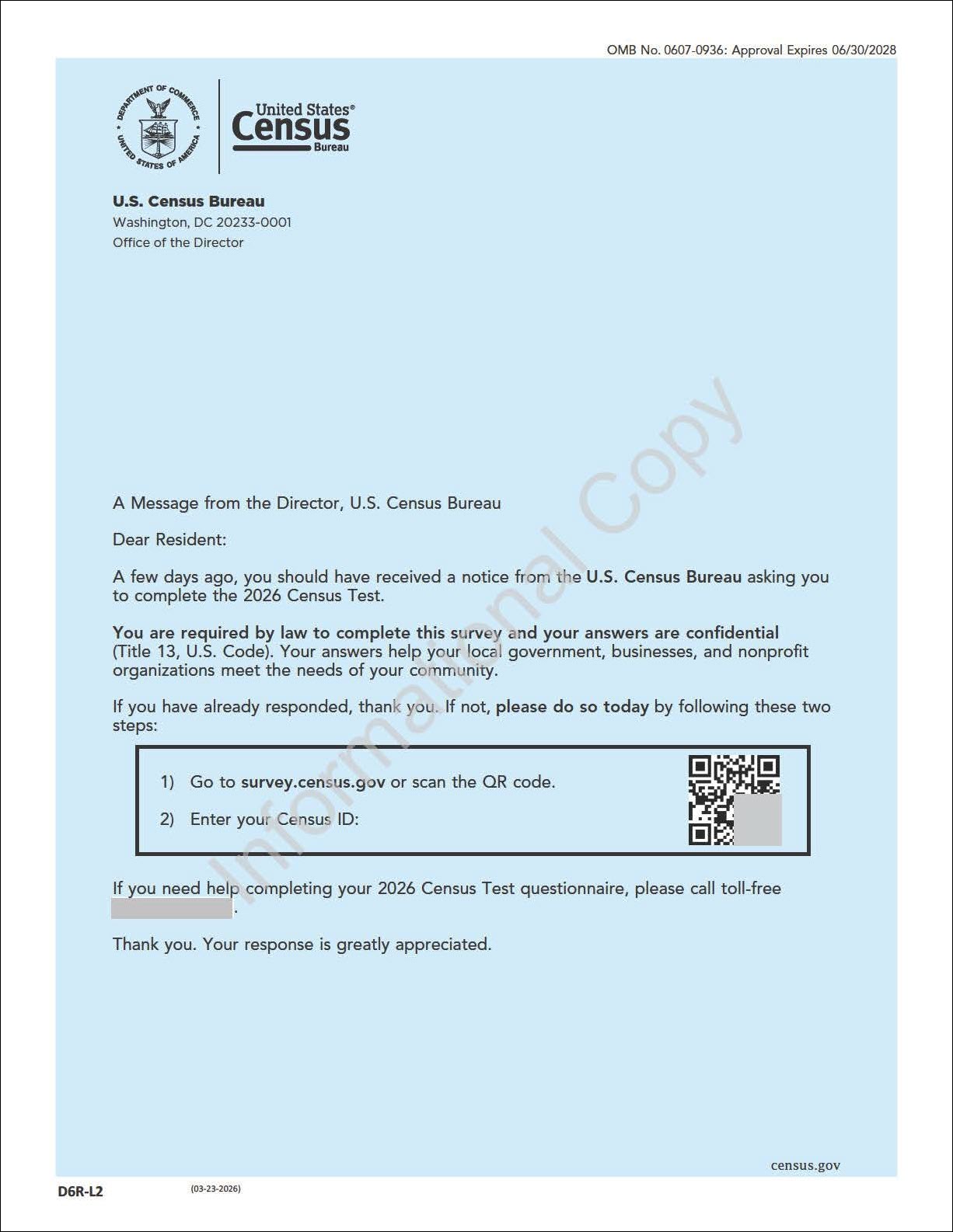 2026 Census Test - Sample Reminder Letter