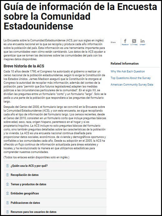 Guía de información de la Encuesta sobre la Comunidad Estadounidense