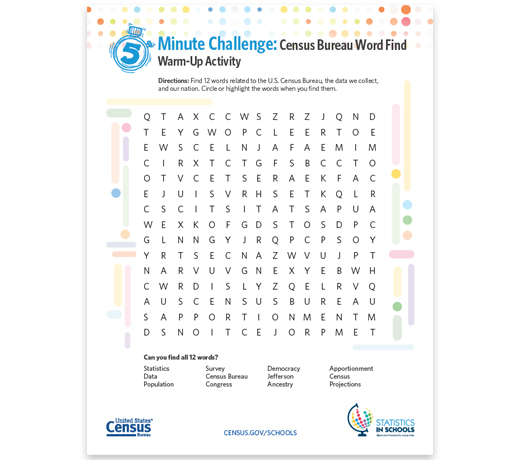 5 Minute Challenge: Census Bureau Word Find Warm-Up Activity