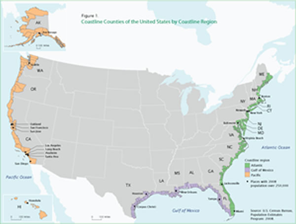 Coastline Counties of the United States by Coastline Region